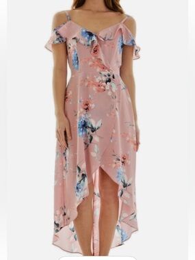 Bcc Floral Cold-Shoulder High-Low Dress in Blush Pink size xxl NWT